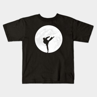 Kick Boxing Karate Silhouette in Full Moon Kids T-Shirt